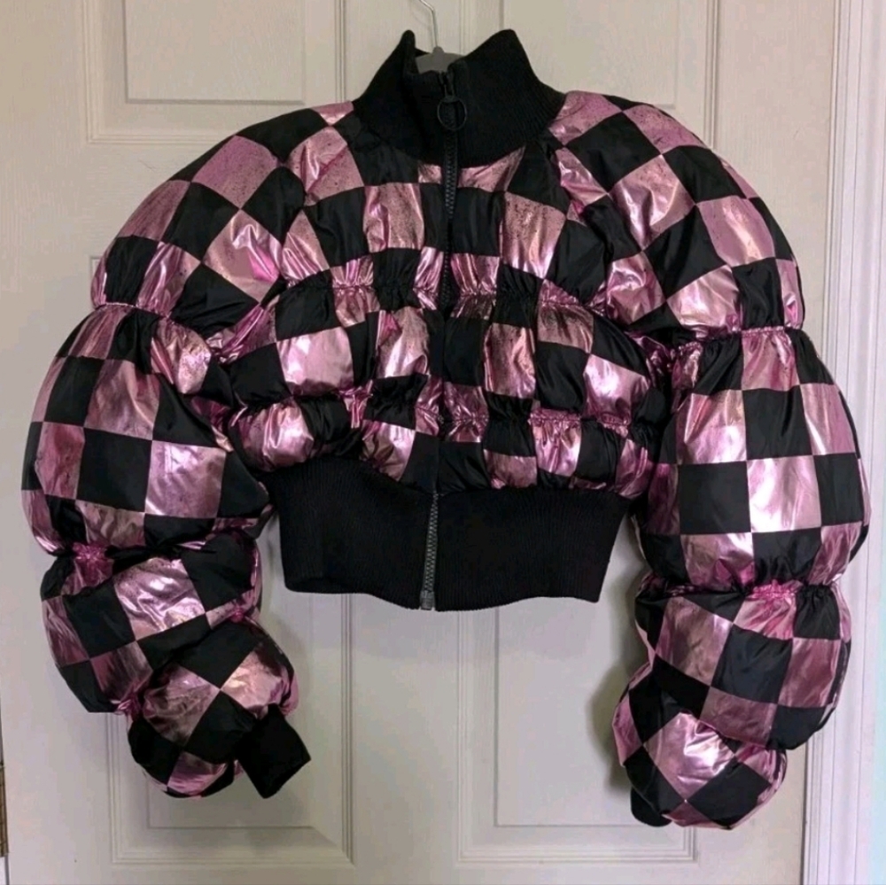 ASOS x Christian Cowan Cropped Puffer Jacket US 4 Metallic Pink Black Rare